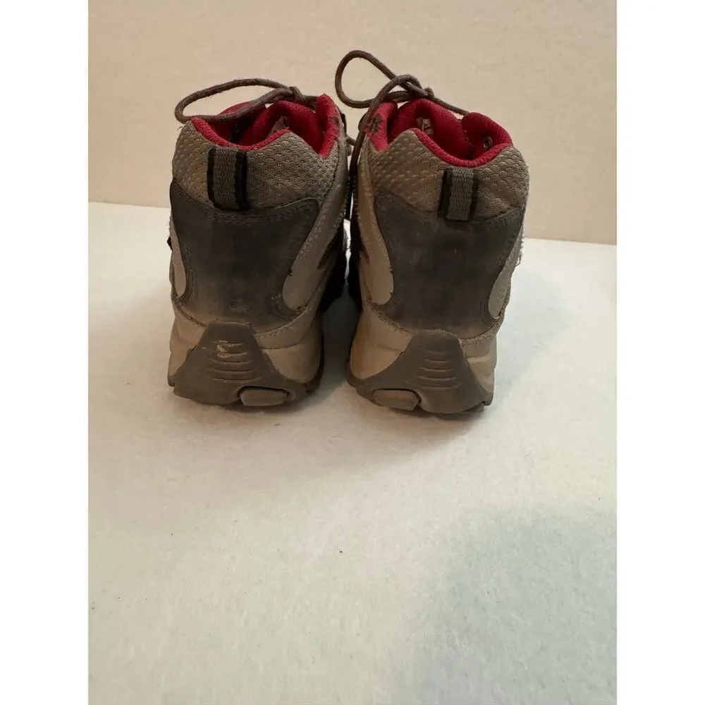 Moab 3 Mid Waterproof Leather Kids' Size 4M Boulder Gray Red Hiking Boots
